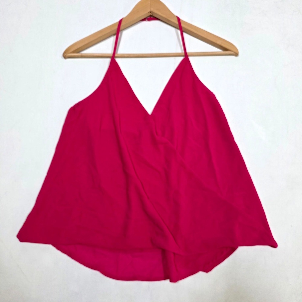Naked Zebra Halter Top Women Medium Hot Pink Surplice Wrap V-Neck Blouse QT70093